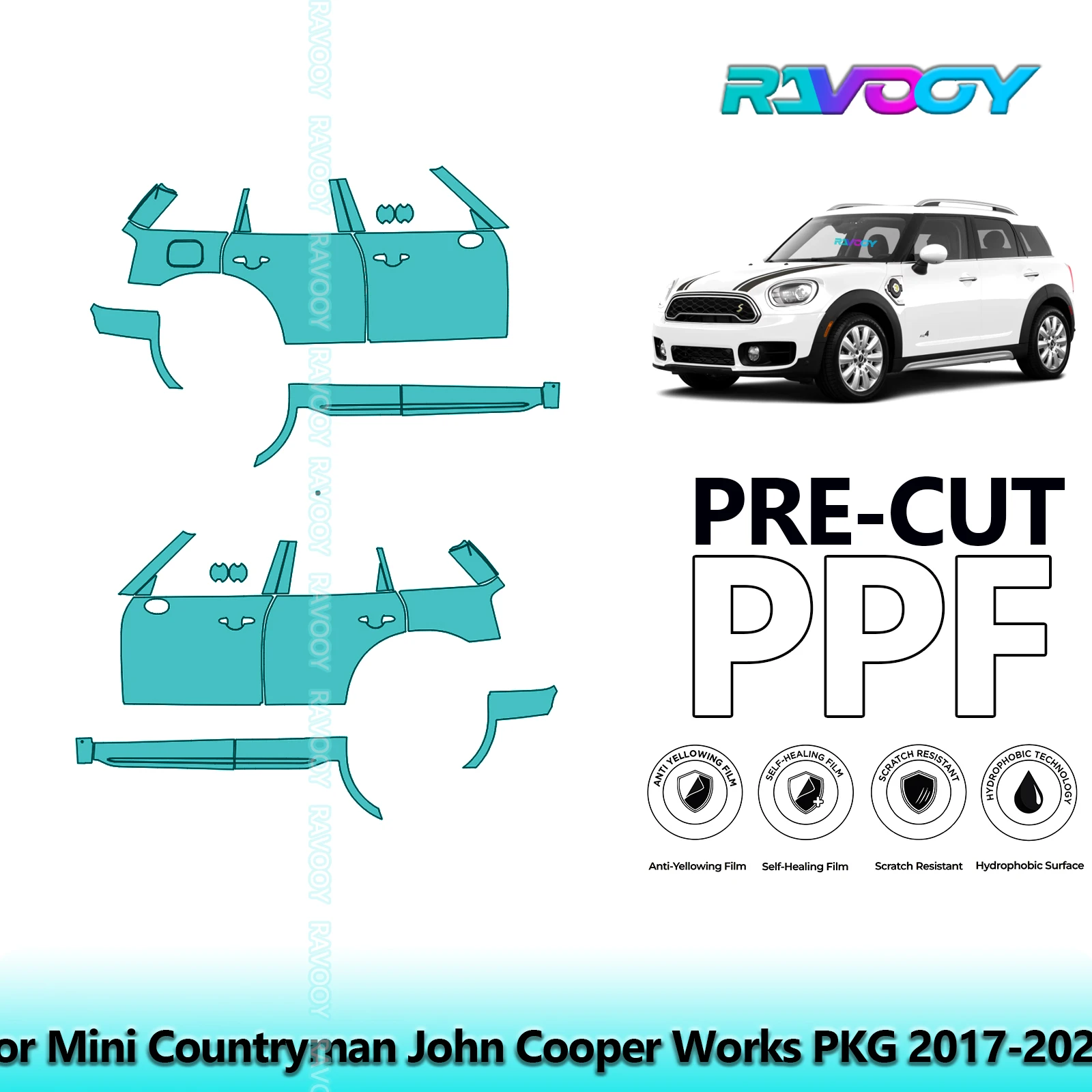 

For Mini Countryman John Cooper Works PKG 2017-2020 8.5mil Pre-Cut PPF Door & A/B Pillar Kit TPU Paint Protection Film Set