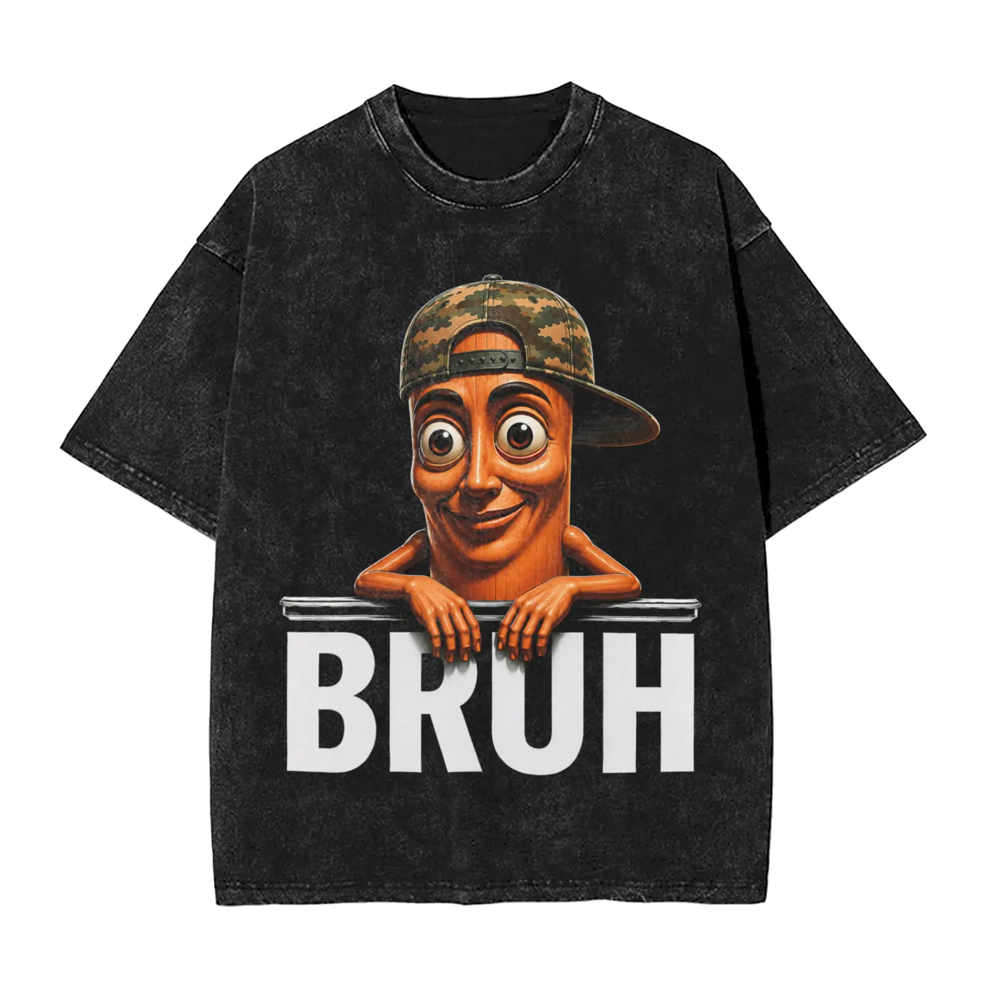 Bruh Tung Tung Sahur Camo Hat T-Shirts for Men  Awesome Pure Cotton Tee Shirt O Neck Short Sleeve T Shirts Plus Size Clothes