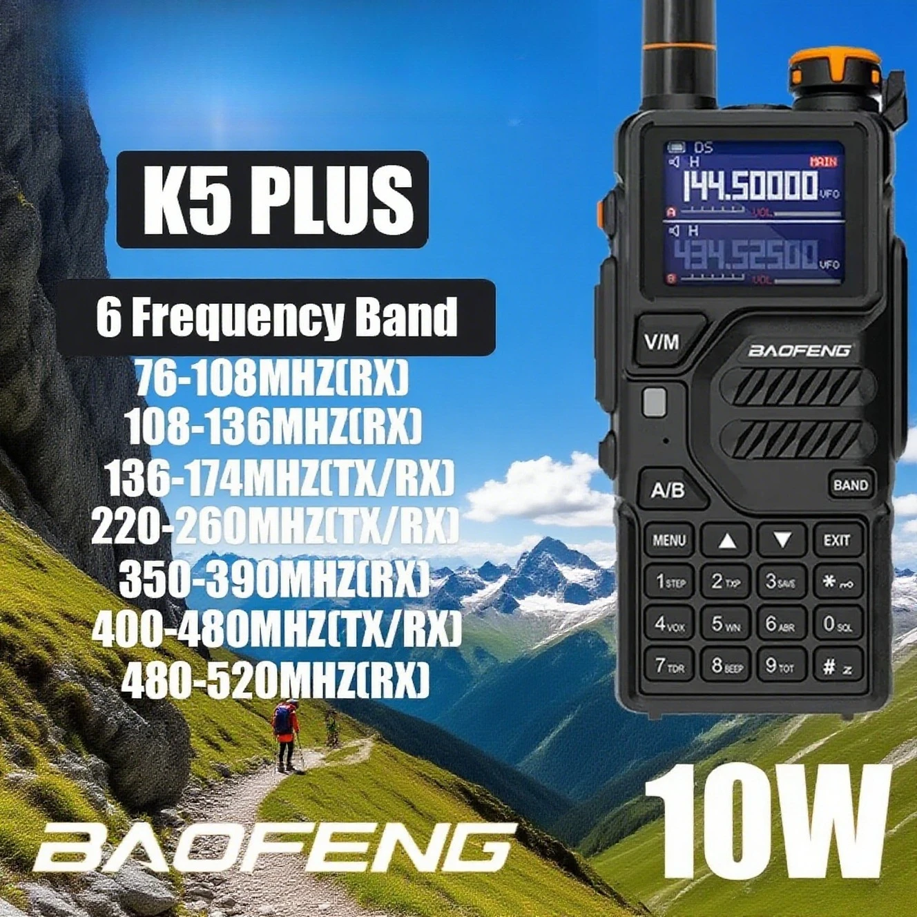 

Baofeng K5 Plus walkier talkie 10W Type-C 430-440MHz 2500mAh Battery 999CH outdoor camping Hunting equipment ham radio