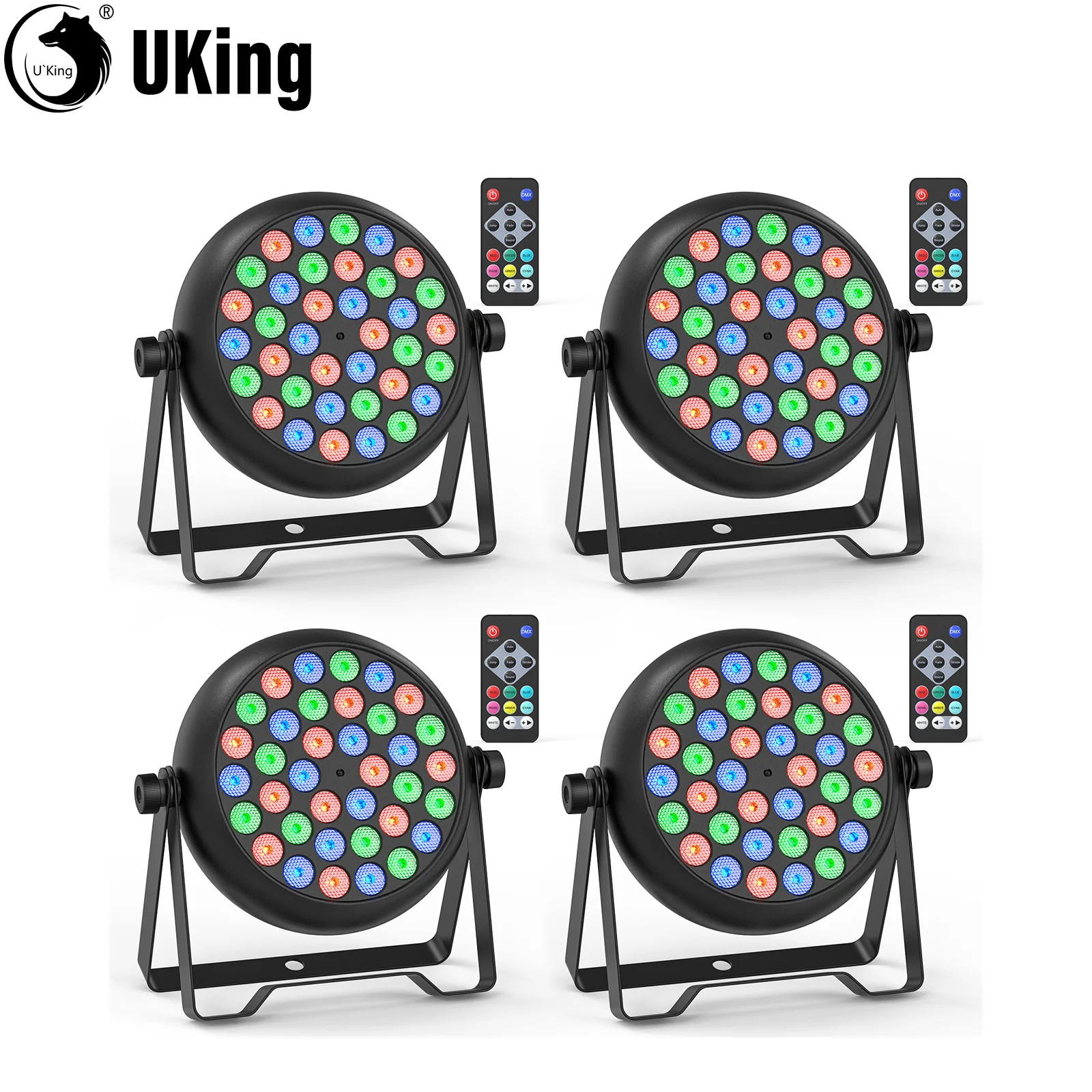 U\'King Par-luces LED de 4 piezas, 36x0,5 W, RGB, Control DMX512, iluminación ascendente para DJ, discoteca, boda, fiesta, Club, navidad