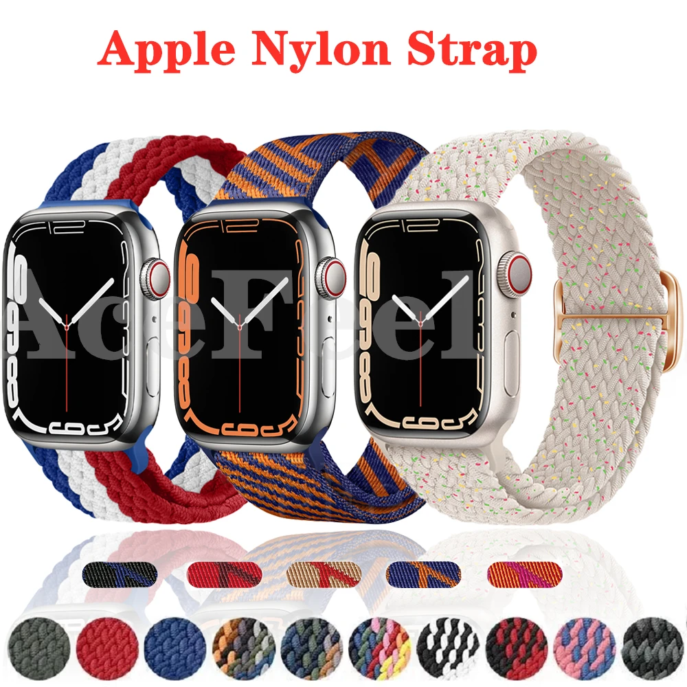 

Nylon braided band For Apple watch 45mm 40mm 42mm 38mm 41mm 44mm Adjustable elastic strap For iwatch series 7 6 se 5 4 3 2 strap