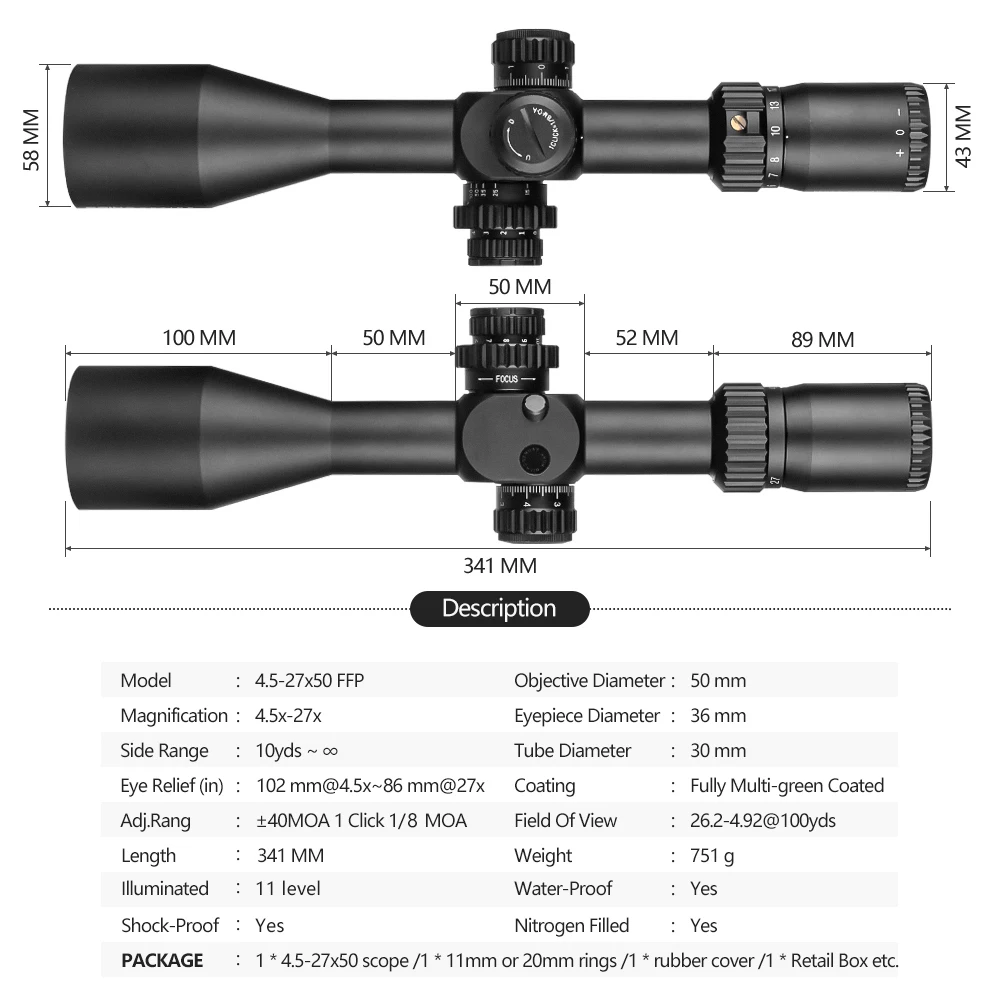 SPINA OPTICS FalconPoint HD 4.5-27x50 FFP Scope Sight First focal plane Long-Range 10-400m Hunting 1/8 MOA - view 5