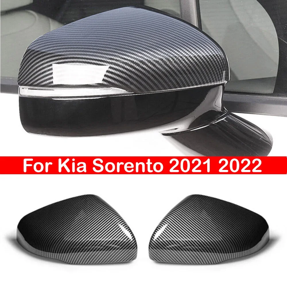 Untuk Kia Sorento 2021 2022 spion mobil, tutup cermin samping, tutup sayap, casing Tampak belakang pintu eksterior, stiker potong serat karbon perak