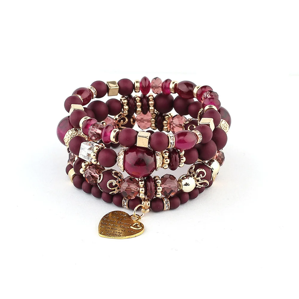 4-teiliges Boho-Armband-Set mit Kristallperlen und Kettendesign für Damen, Vintage-Herzanhänger, elastisches Armband, modischer Party-Schmuck für Frauen – Detail 9
