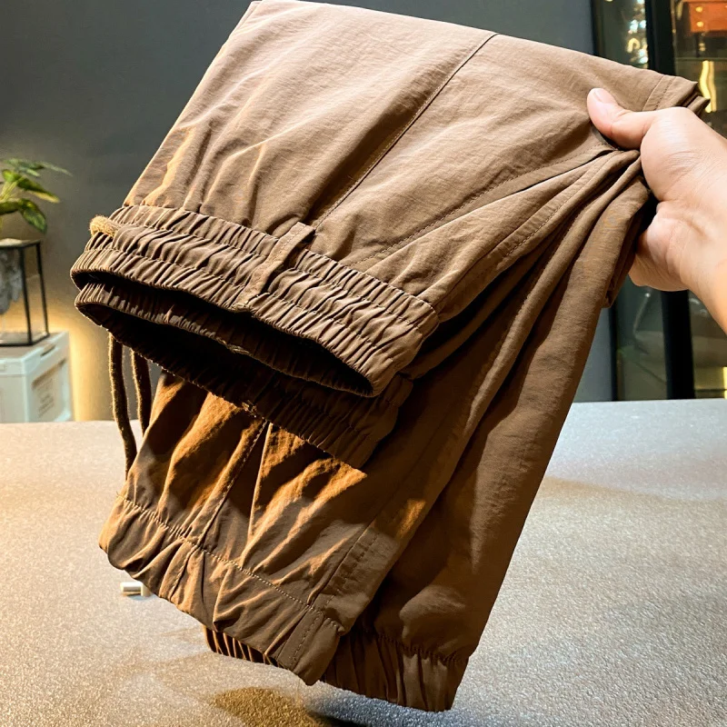 

2025Summer Ultra-Thin Silk Trendy Sports Pants Men Quick-Dry Loose Cool Casual Cargo Harem Long Pants
