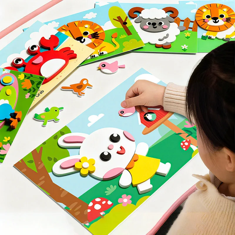 12 Piece 3D EVA Foam Sticker Set DIY Cartoon Animal Learning Education Painting Sticker Art Classroom Painting Puzzle Game Gifts