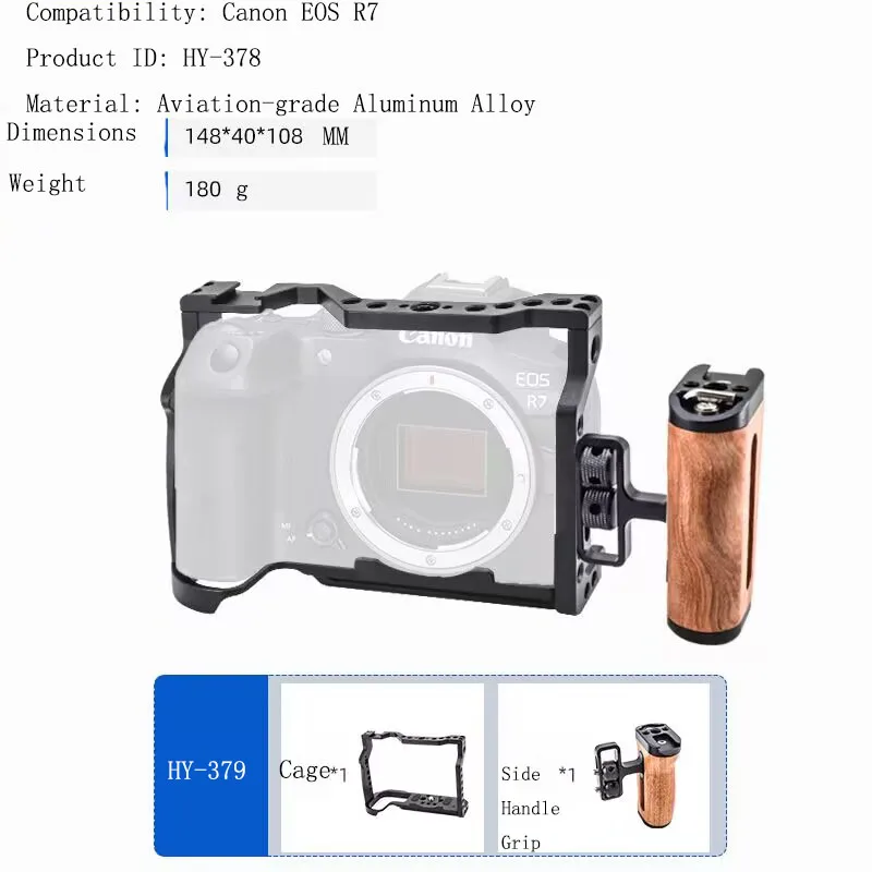 PyroGraphy EOSR7 Cage Kit Handheld Shooting Kit with Full Cage Arri Locating Top Handle Wooden Side Handle Grip for Canon EOS R7