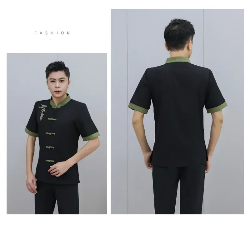 Summer Beautician Clothing & Men Massage Uniform, White Dress for Spa Hotel Front Desk Staff