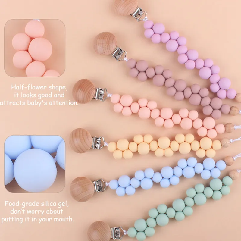 1Pc Baby Pacifier Clip Chain Silicone Bead Dummy Chain Holder Newborn Soother Chains Nipple Holder Baby Teething Toys Baby Items