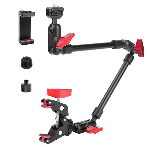 Braço mágico ajustável de 22 polegadas e 57 cm com suporte de câmera super clipe, braço articulado, instalação de câmera de braço mágico de fricção com 1/4 polegadas