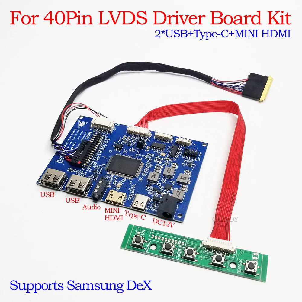 2*USB HDMI Type-C to LVDS LED LCD Controller board Kit for 1600x900 1920x1080 40pins 2 ch 6-bit LVDS interface LCD panel screen