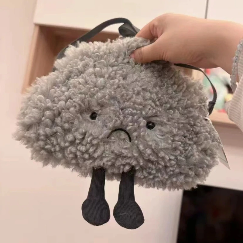 Stormcloud-Bolsa de felpa con forma de nube de trueno, llavero, muñeco de peluche, bolso novedoso, regalo para niñas y mujeres, accesorio único