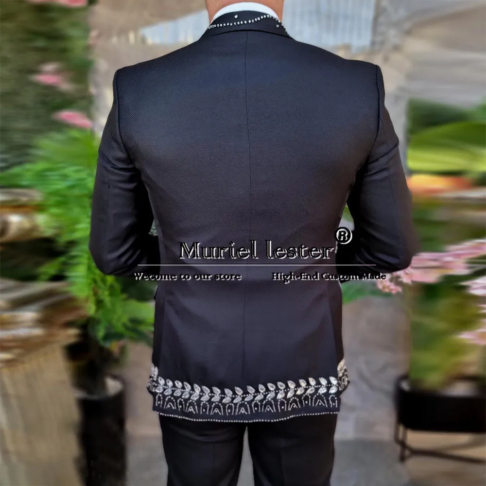 Luxury Crystals Beaded Stone Suits Men For Wedding Tailored Made Business Banquet Prom Blazer Groom Tuxedo Male Fashion Clothing