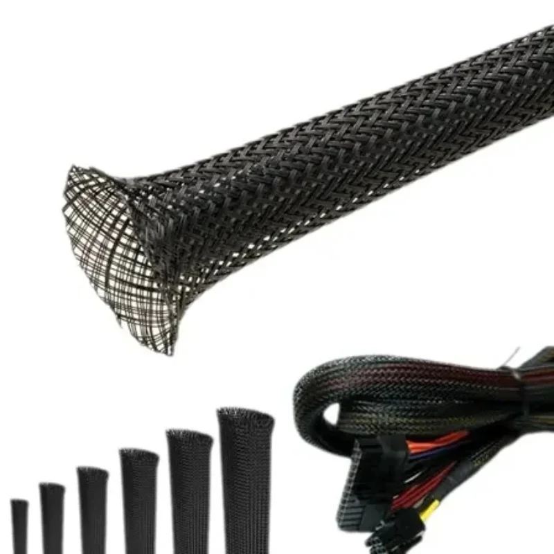 20mm 80Meters Black Insulated Braid Sleeving Tight PET Wire Cable Protection Expandable Cable Sleeve Wire Gland