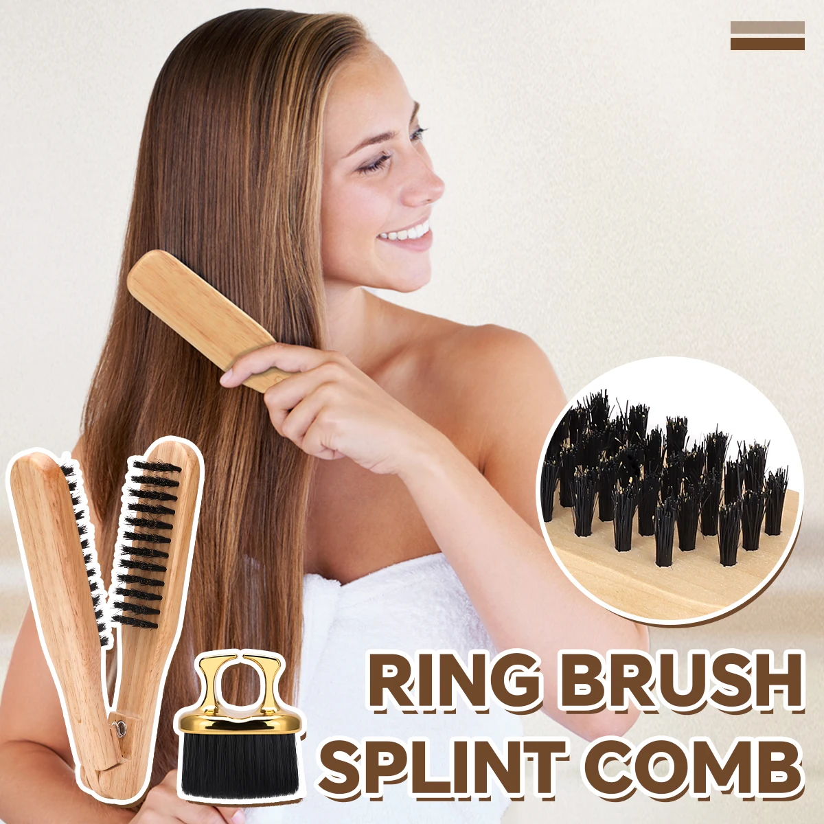 

2 in 1 Straightener Brush With Mini Brush, Wood Hair Styler Anti Frizz Ionic Technology, Fast Heating Styling Tool
