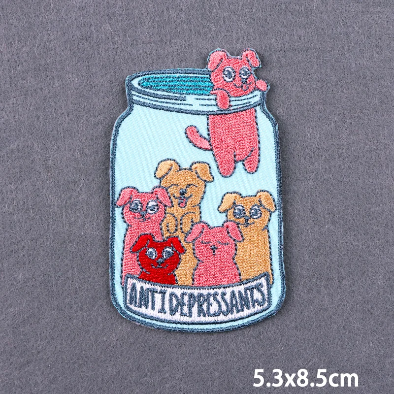 Hippie Cartoon Animal Iron On Patches For Clothing DIY Embroidery Ironing Stickers On Clothes Cute Cat Fusible Patch Badge