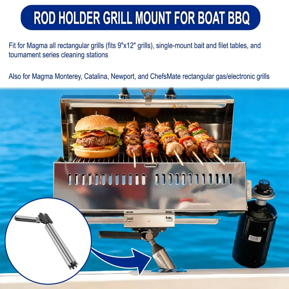 Grill Mount Rod Holder Mount for Magma Marine Rectangular Grills/Single Mounting Bait/Filet Tables/Boat Cutting Board Fishing