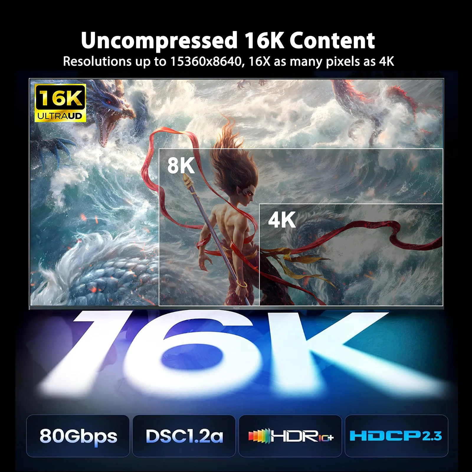 สายเคเบิล Zeskit ได้รับการรับรองมาตรฐาน VESA 2.1 DP 80G รองรับความละเอียด 16K@60Hz /8K240Hz สาย DP Ultra HD ชุบเงิน