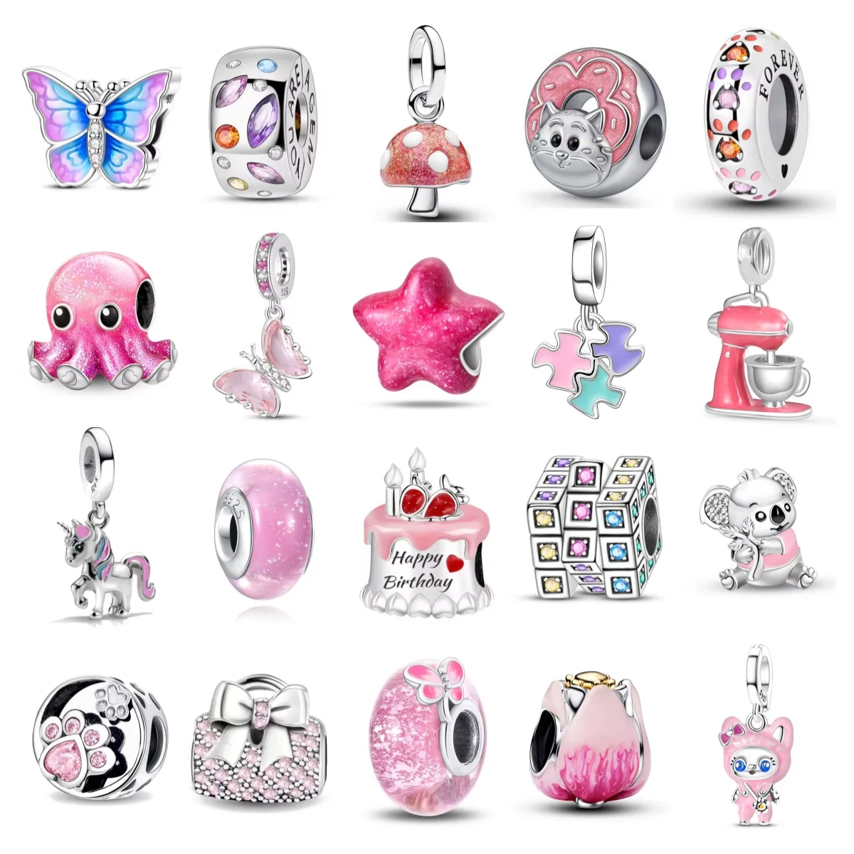 2026 New Cute Pink Octopus Unicorn Magic Cube Cake Beads 925 Silver Enamel Bead Matching Bracelet DIY Jewelry Accessories