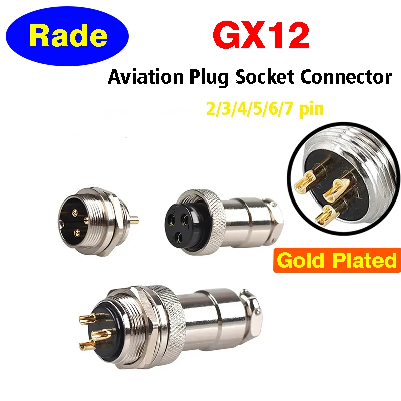 

5/20/100Set GX12 2 3 4 5 6 7 PIN Gold Plated Aviation Socket Plug Male Female 12mm M12 Wire Panel Circular Connector DF12 M12