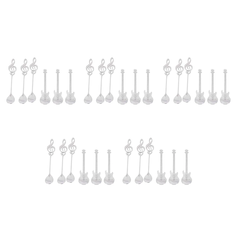 

Coffee Spoons,30 Pack Creative Cute Teaspoons Stainless Steel Staff Musical Notation Shaped (15 Music Note +15 Guitar)