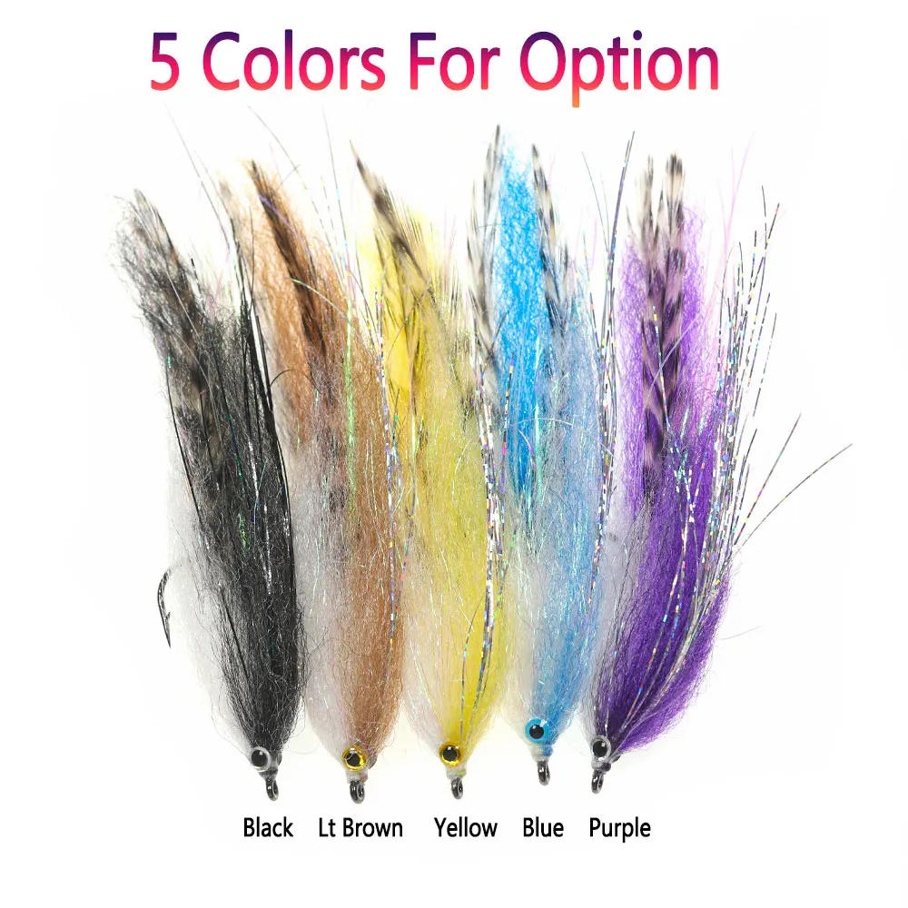 Bimoo 5PCS 1/0 ~ 4/0 New EP Silky Fiber Fish Streamer Fly Trout Slamon Steelhead Salmon Saltwater Fly Fishing Flies Lure Baits