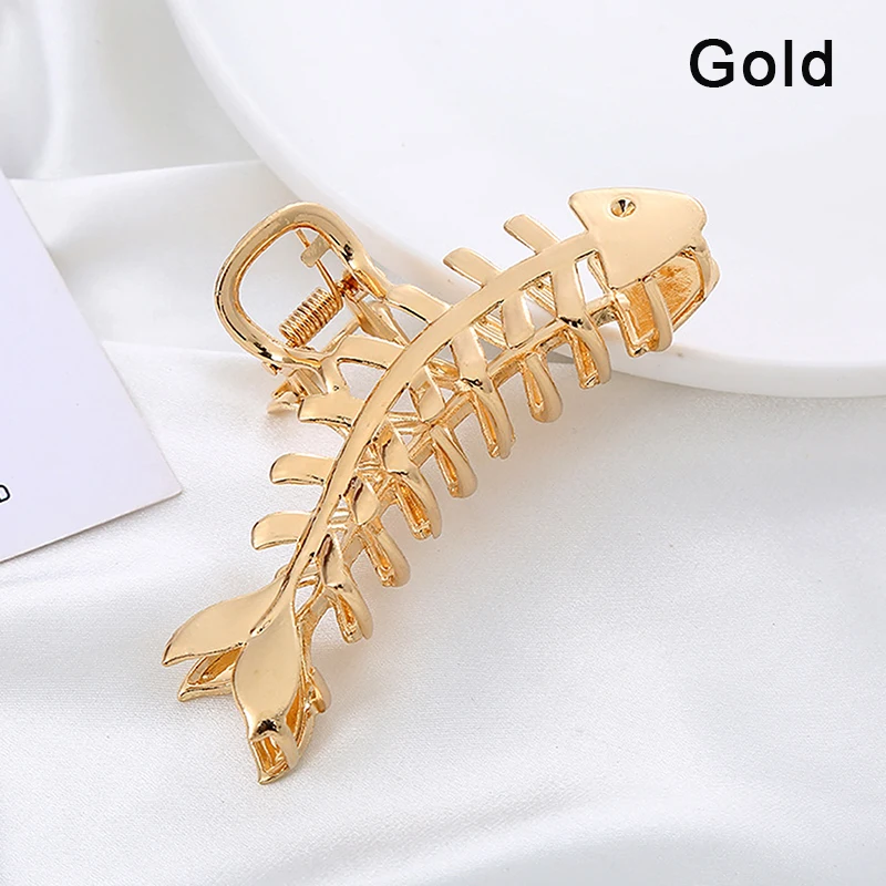 Large Metal Hair Claw Clip Fish Bone Irregular Hairpins Punk Style Silver Hair Claws Barrettes Women HairClips Hair Accessories