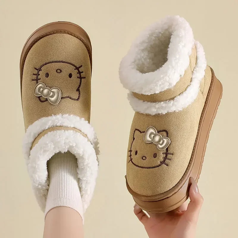 Hello Kitty Anime  MINISO Kawaii Pendant Ins Fashion Snow Boots Cute Cartoon Princess Outside Wear Warm Shoes Soft Toys Gifts