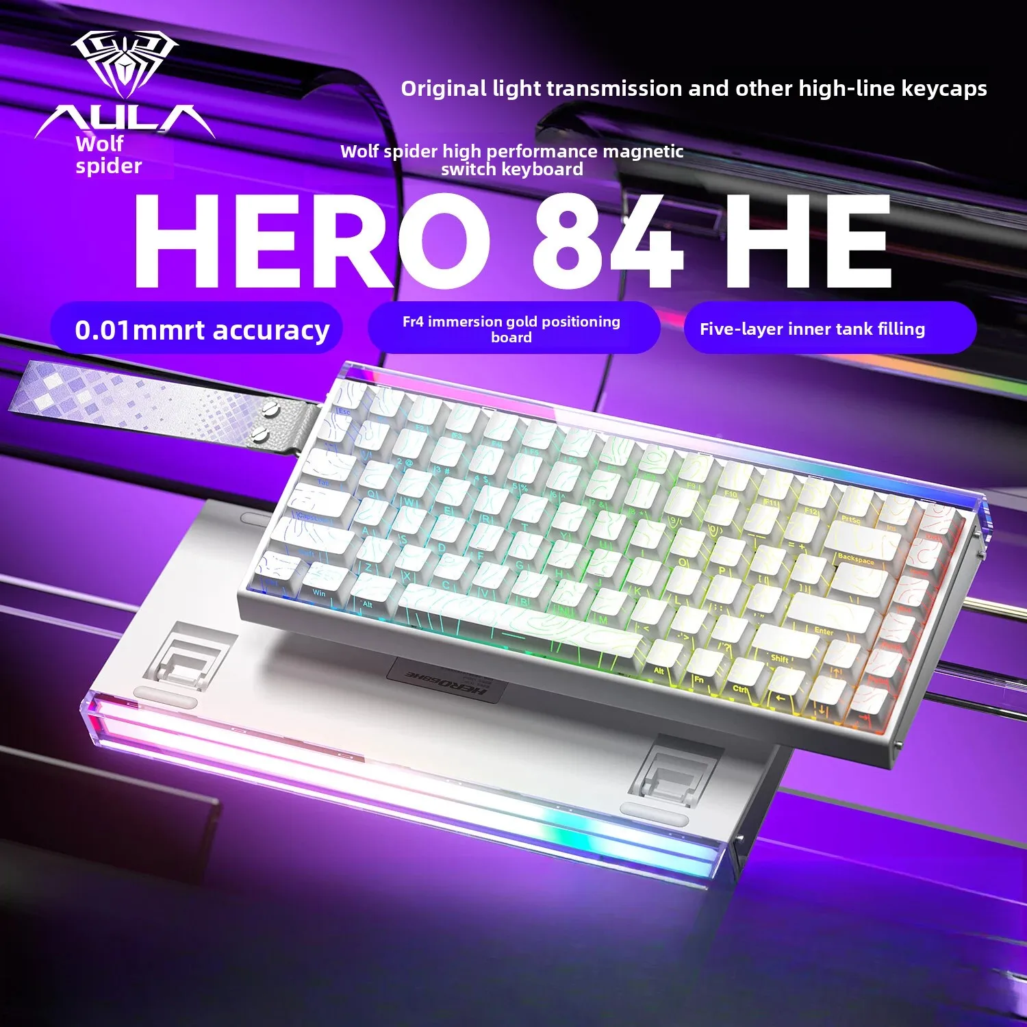 

Aula Hero 84he Magnetic Switch Mechanical Keyboard Neon Light Box Wired Rgb Keyboard PC E-Sports Gamer Gifts Gaming Accessory