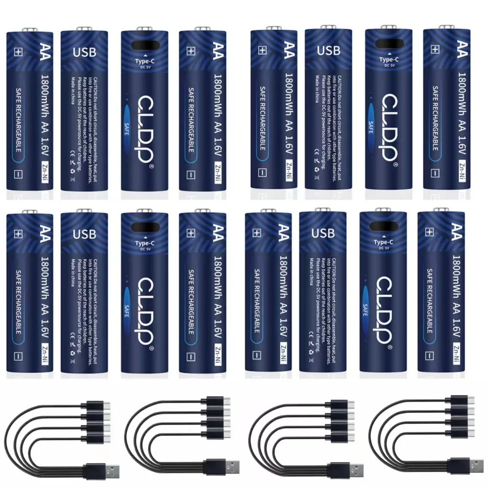 AA NI-ZN 1.6V Rechargeable Battery 1800mWh TYPE-C USB NI-ZN Battery for Smart Door Lock Toy Battery