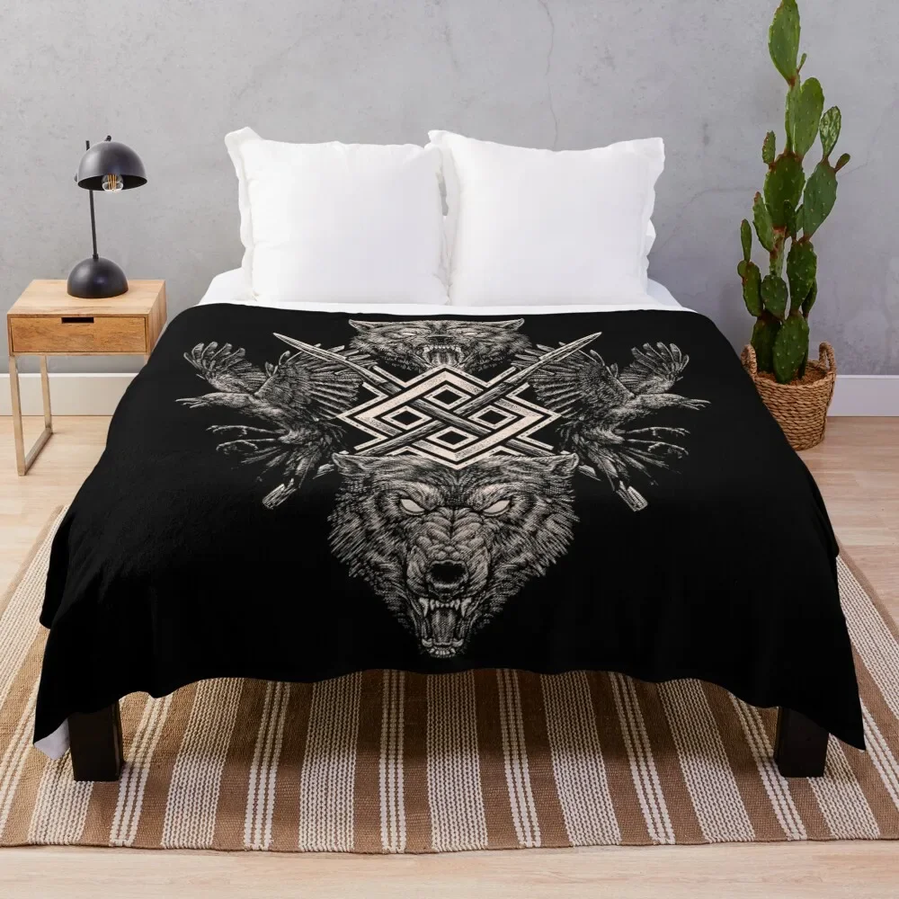 Viking Wolf Raven of Odin Geri Freki Huginn Muninn Norse MythologyGungnir Throw Blanket Blankets For Sofas Luxury Blankets