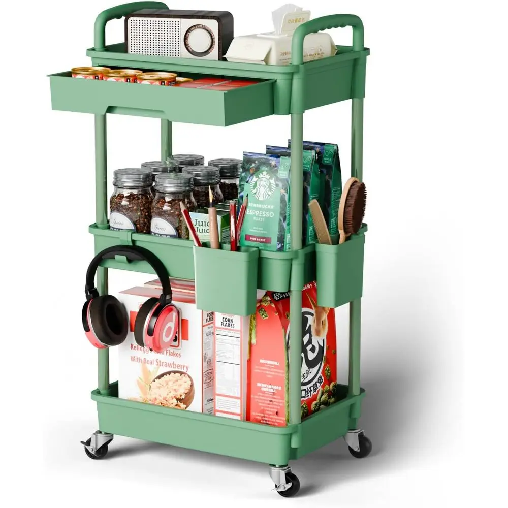 

3 Tier Rolling Cart Organizer,Laundry Room Bathroom Organizers and Storage Oice Shelves Mobile Shelving Unit Kitchen Trolley