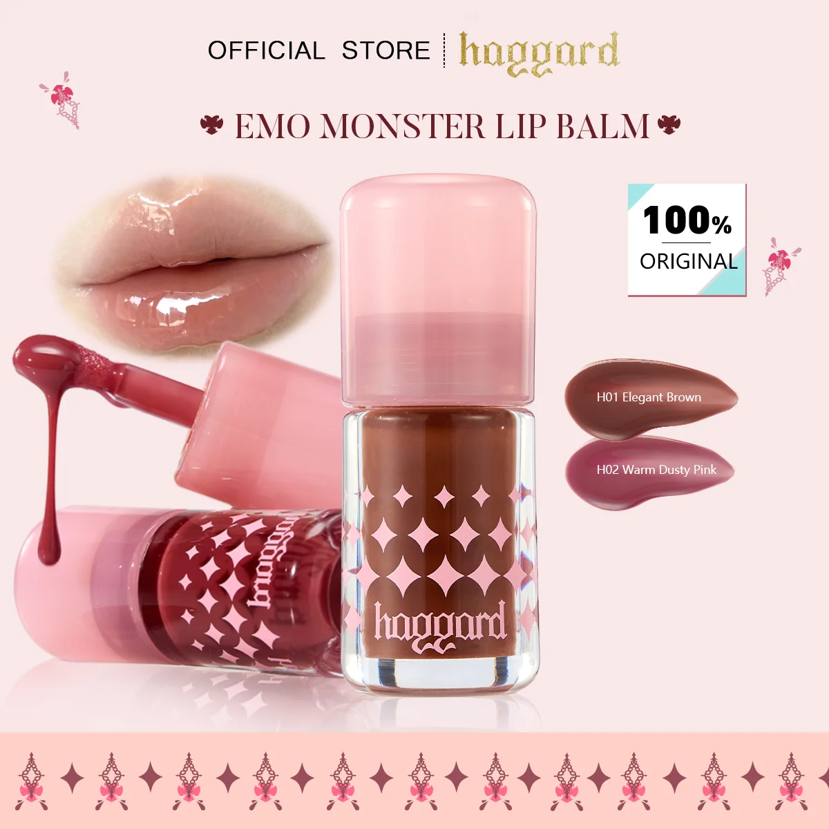 بلسم الشفاه haggard Emo Monster، نسيج بلسم الشفاه الممتلئ، ملمس كريمي حريري، ملمس الشفاه الطبيعي، تصميم الألوان الناعمة، موسم العطلة #1