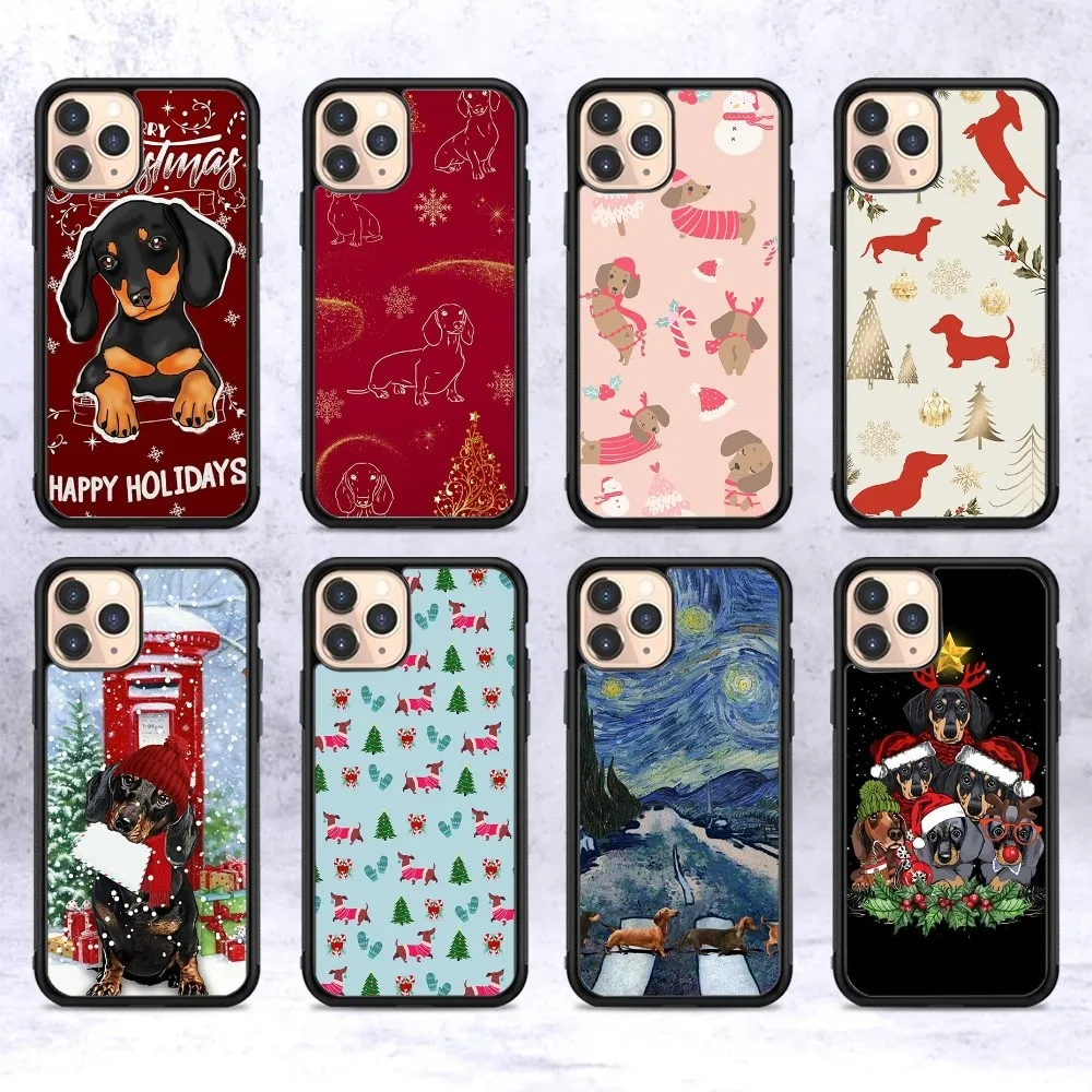 Cartoons Dachshunds Christmas Phone Case Silicone PC+TPU For Samsung S10 20 30 22 23 24 Plus Lite Ultra Cover