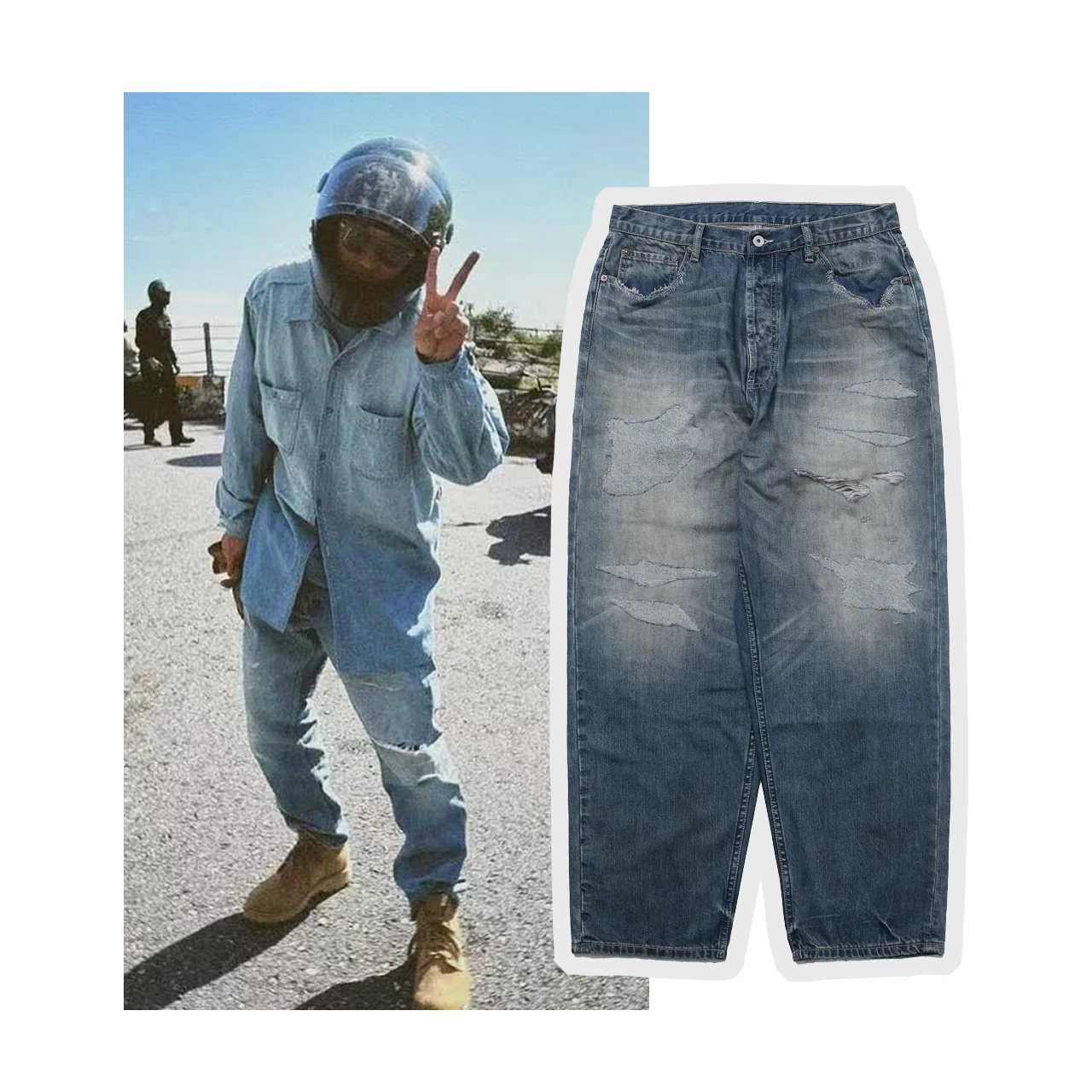 

Джинсы MADN с низкой посадкой, джинсовые брюки с эффектом потертости, пэчворк, в японском стиле, повседневные, прямые штанины