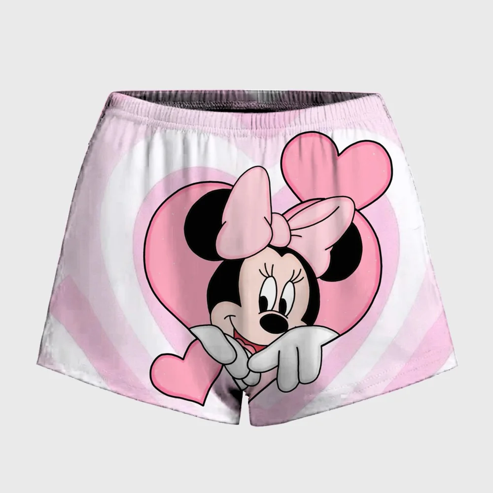 Damskie krótkie legginsy sportowe z nadrukiem Disneya Myszka Miki i Minnie, elastyczne, miękkie, cienkie, do noszenia na co dzień. ﻿