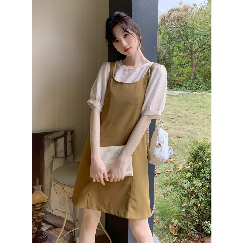 2024 new summer wear Korean style careful age-reducing suspender skirt + bubble top set