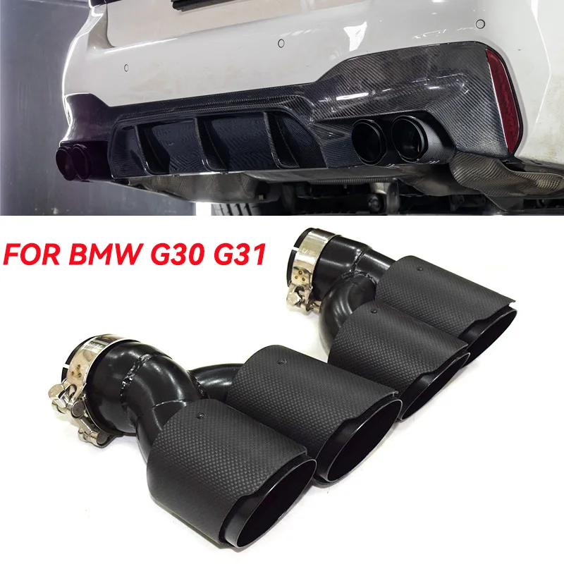 

Quad Exhaust Tips for BMW 5 Series G30 G31 530i 530e 540i 2017-2024 M5 Look Stainless Steel Carbon Fiber Dual Tailpipe Upgrade