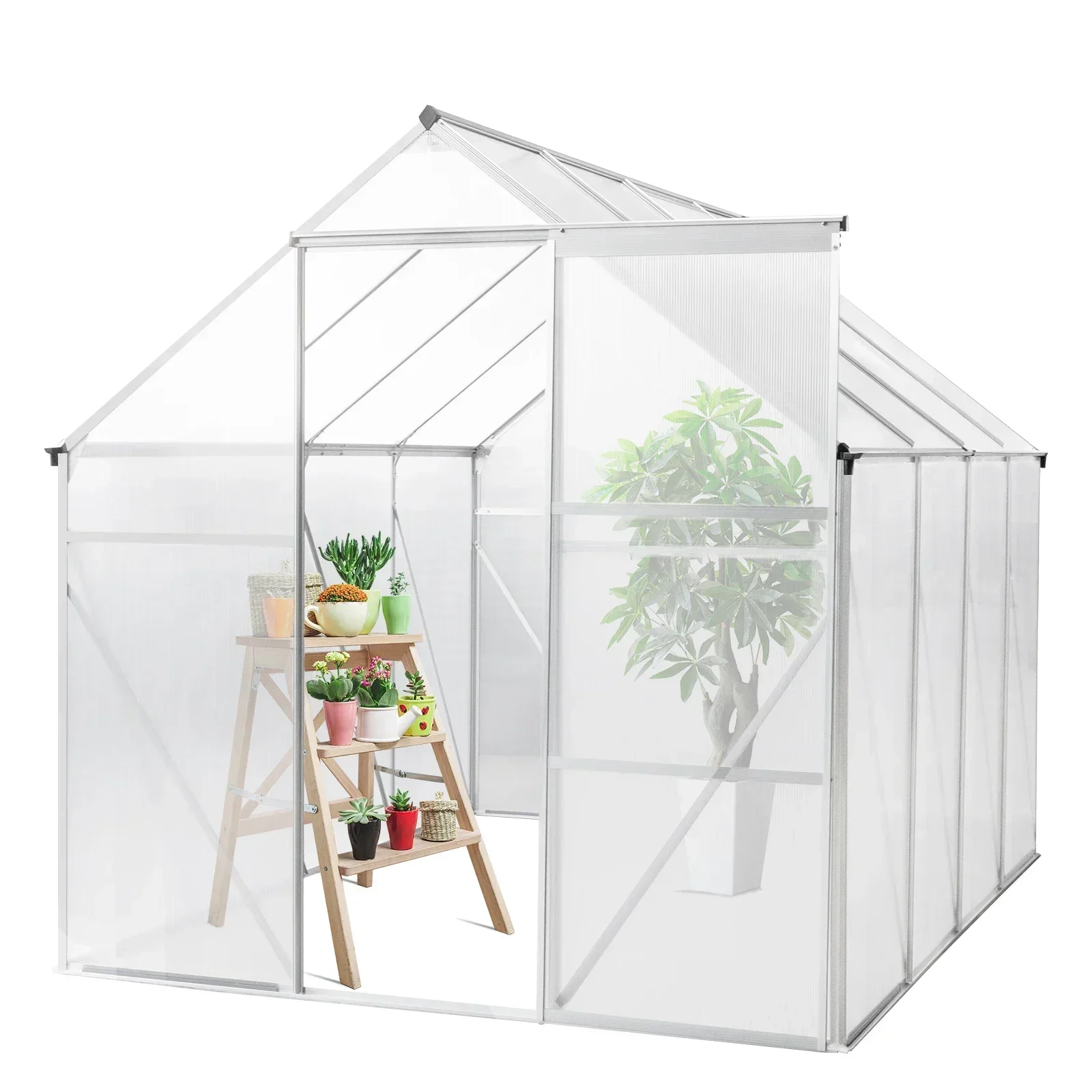 

6x8 Hybrid Polycarbonate Greenhouse Silver suitable for gardens