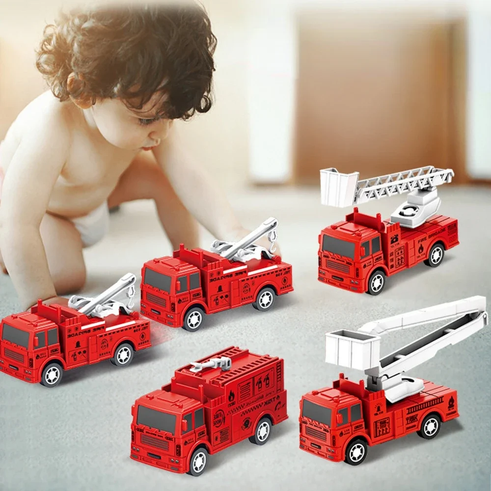 4Pcs Kids Toy Car Pull Back Toys Inertia Fire Engine Vehicle Model Mini Educational Cars Boys Toys for Children Birthday Gifts