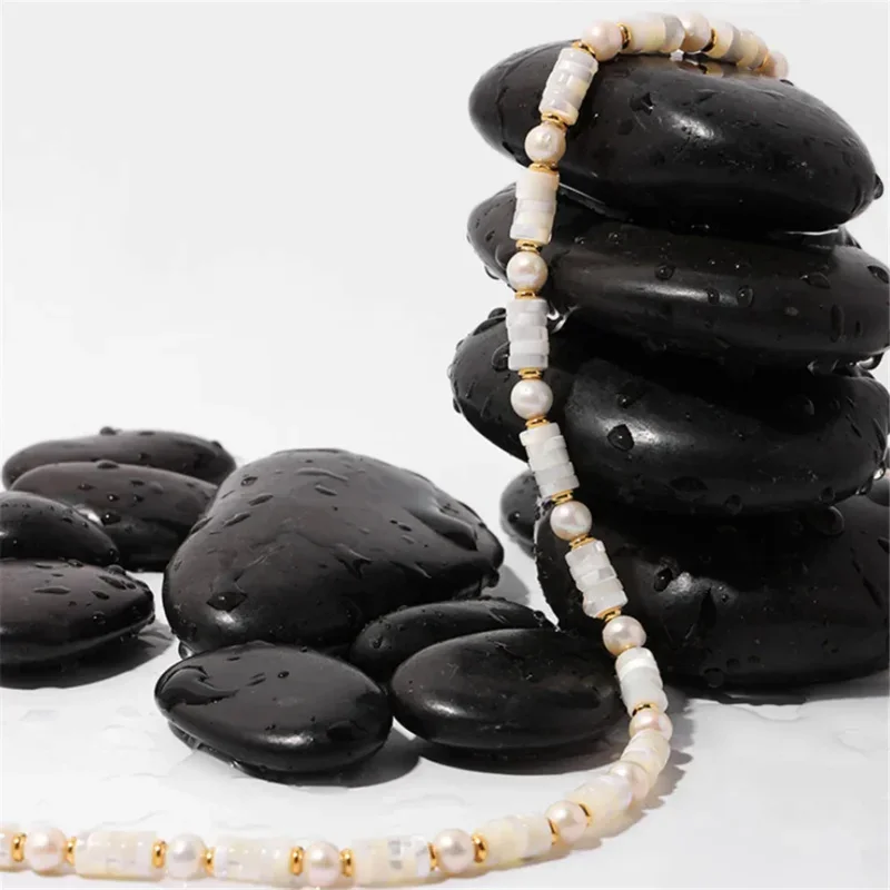 Natuursteen Shell Parels Kralen Vrouwen Ketting Messing Vergulde Ins Vintage Sleutelbeen Ketting Trendy Sieraden Geschenken Nieuwkomers