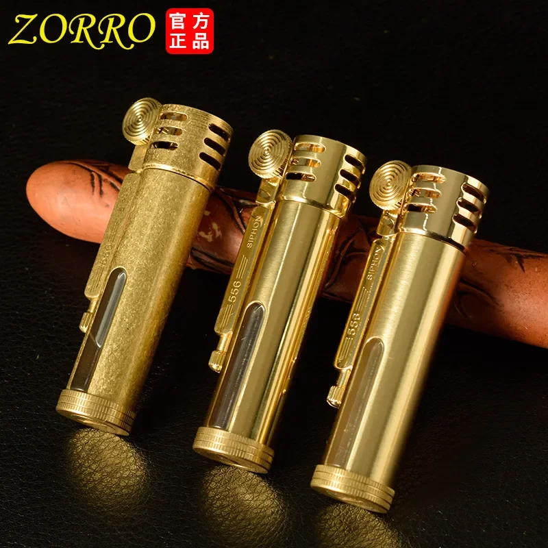 2024 Zorro Retro Petroleum Lighter Transparent Oil Tank Metal Brass Trenches Kerosene Gasoline Oil Cigarette Lighters Men Gift