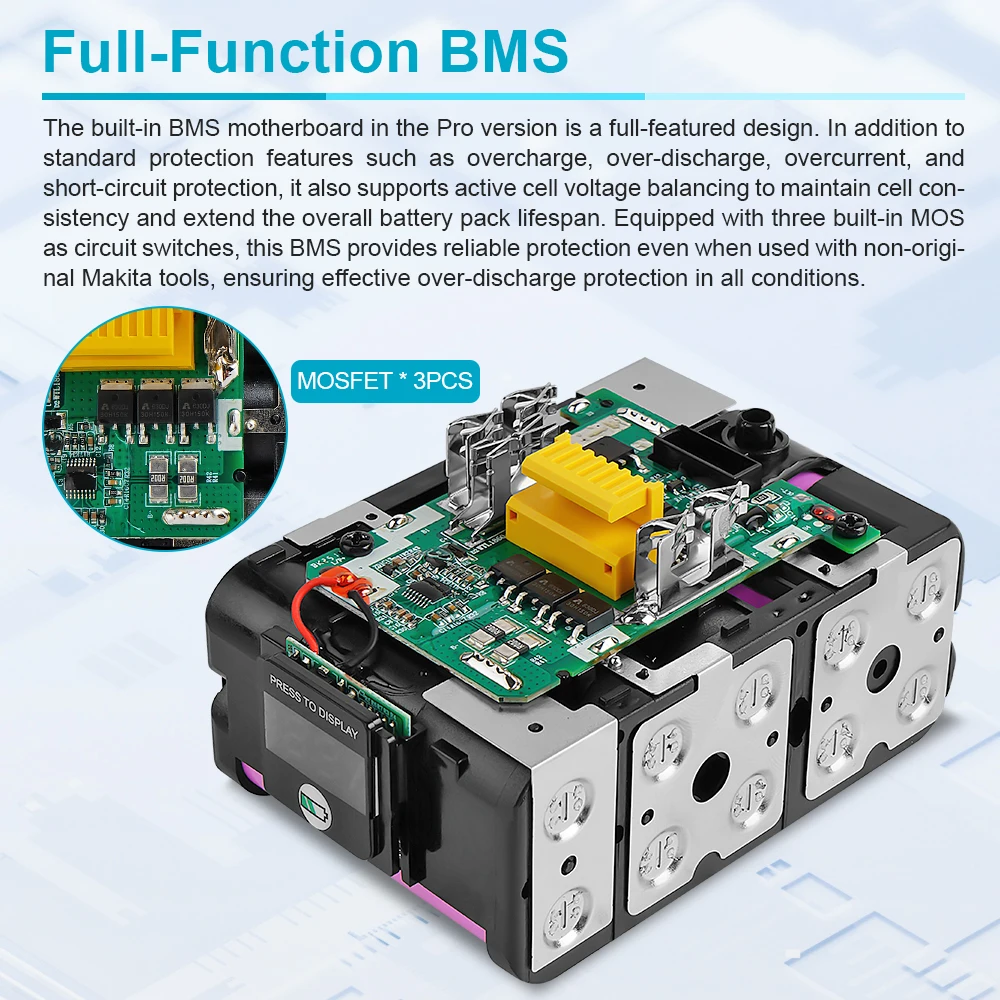 Waitley Battery Pro pro Makita 18V elektrické nářadí Dobíjecí baterie s články Samsung / Náhradní příslušenství BL1860 - náhled 4