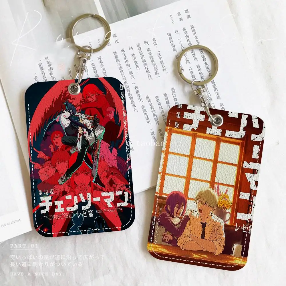 

Chainsaw Man The Movie Reze Arc 1Pc PU Leather Card Holder Keychain Key Ring Door Lock Access Tags ID Card Case Keychain Card