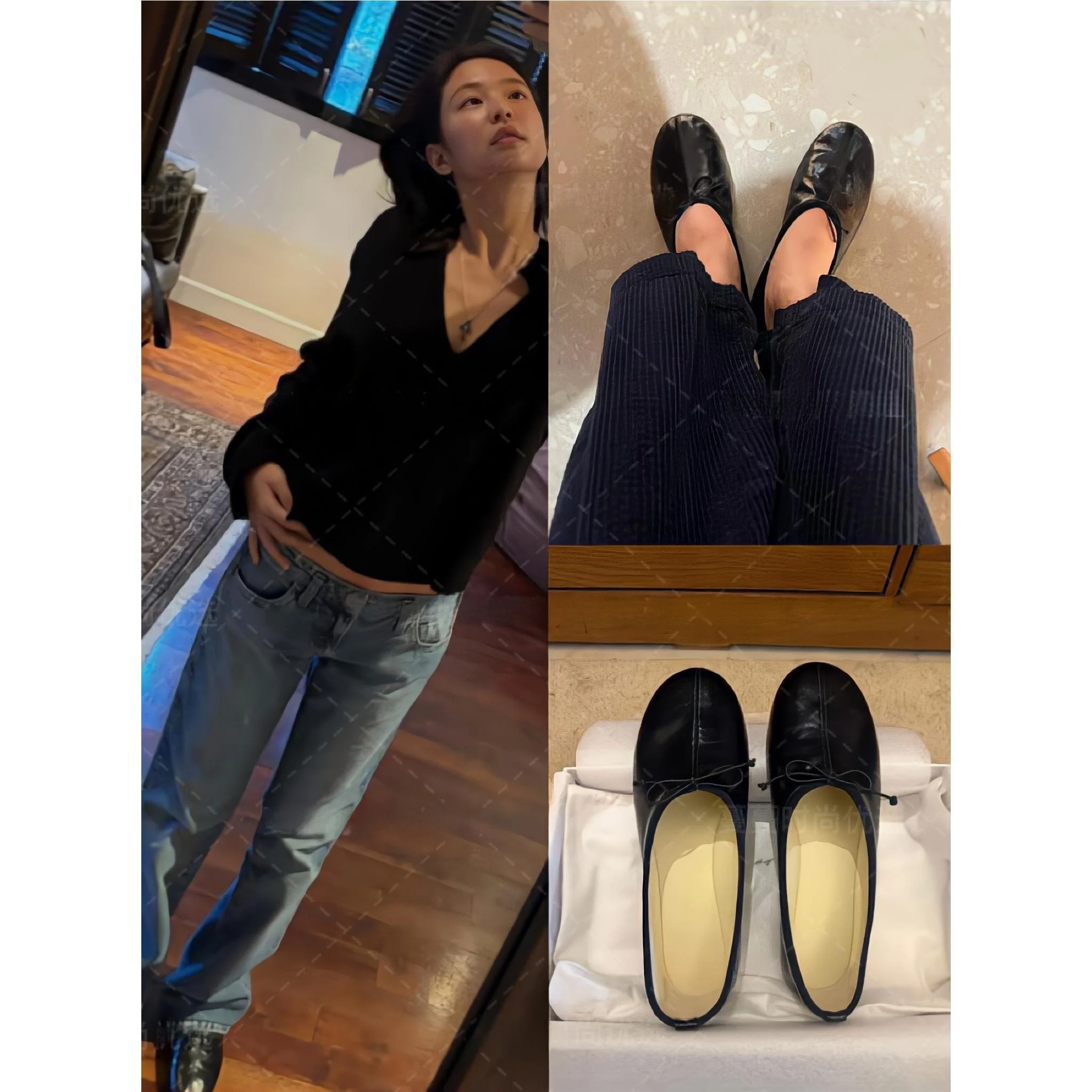 leather-version-flat-bottom-ballet-shoes-women's-round-toe-slip-on-loafers-daily-wear-fashionable-footwear-chinese-production