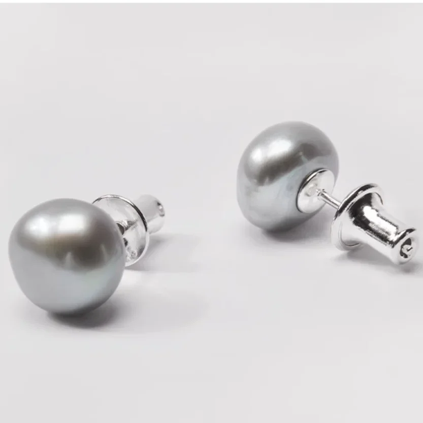 

PAIR OF 11-12MM SOUTH SEA GENUINE NATURAL SILVER GRAY PEARL EARRING