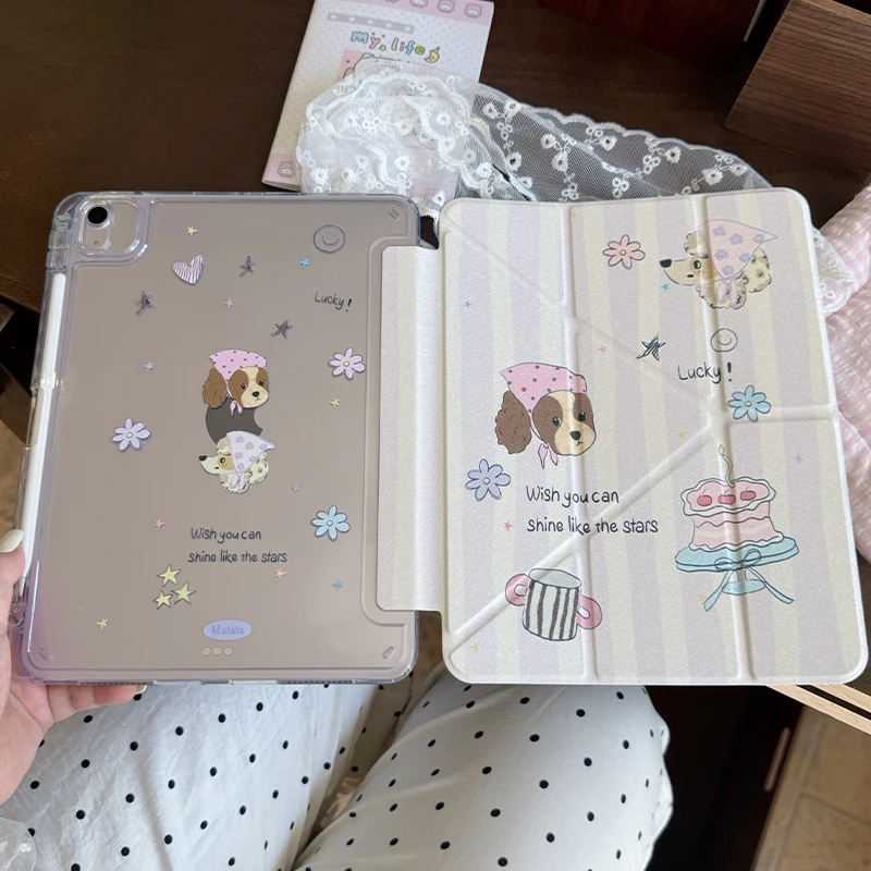 

Purple Striped Puppy For iPad Pro 11 M2 M3 M4 M5 A16 2025 Air4 5 6 7 12.9/13/9.7/10.2/10.5/9.7in 5th 6th 7/8/9 10th 11th Cover