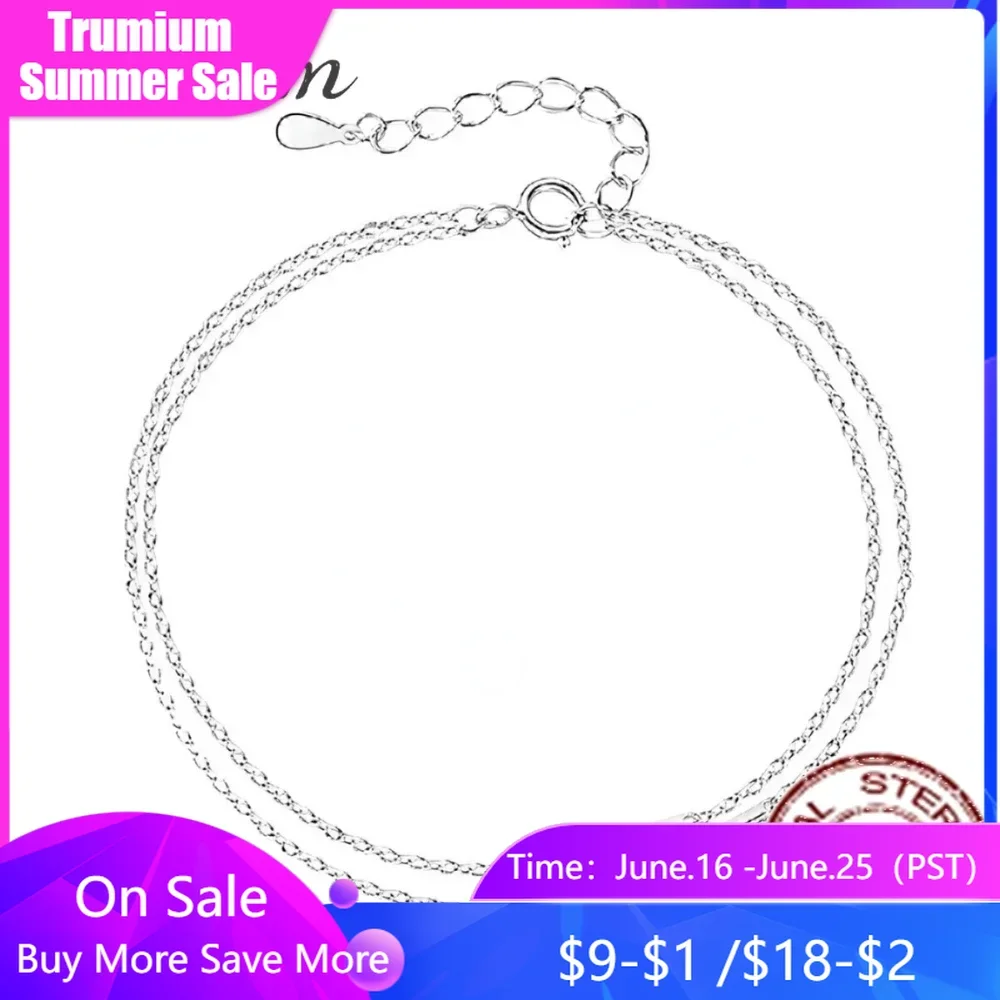 

Trumium 100% S925 Sterling Silver Double Layer Chain Bracelet for Women Simple Desgin Pulseras Girls Gifts Jewelry Accessories