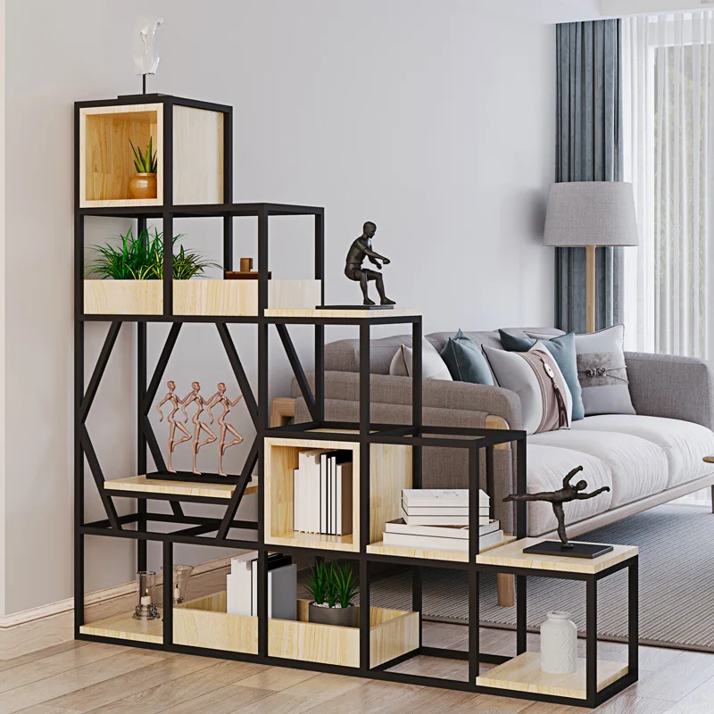 Wrought iron rack Floor-to-ceiling multi-layer storage rack Living room partition display cabinet