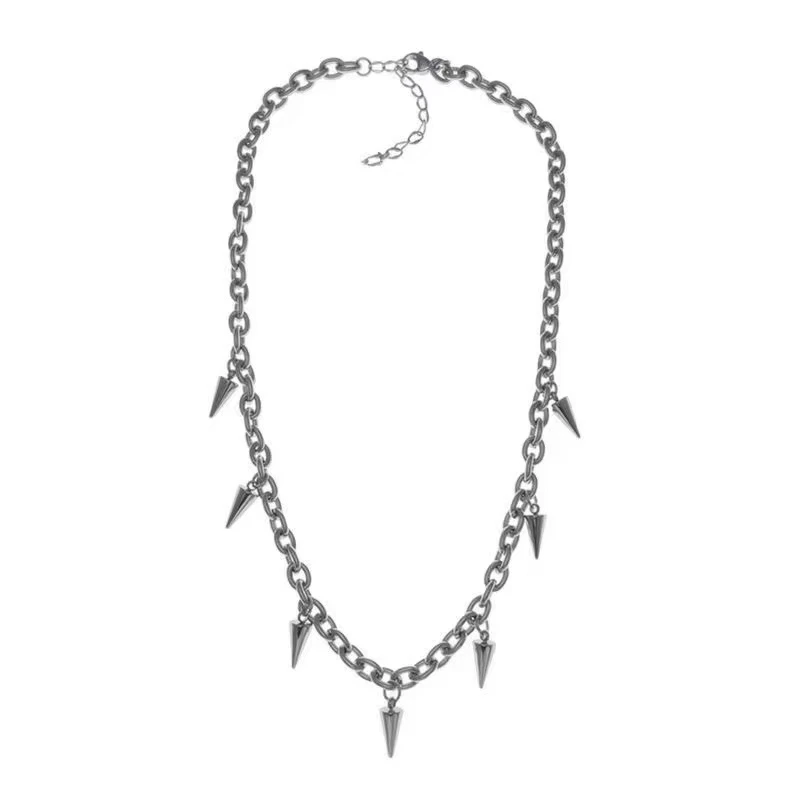 Men Punk Style Rivet Tassel Necklace Hip Hop Women Fashion Geometric Titanium Steel Chain Necklace image 5